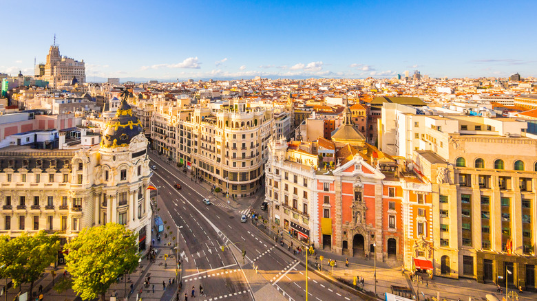 Wide avenues and buildings of central Madrid