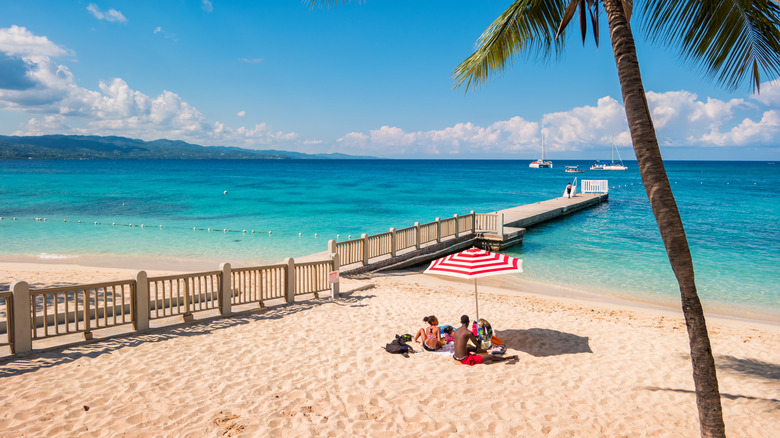 Family on Doctor's Cave Beach in Jamaica