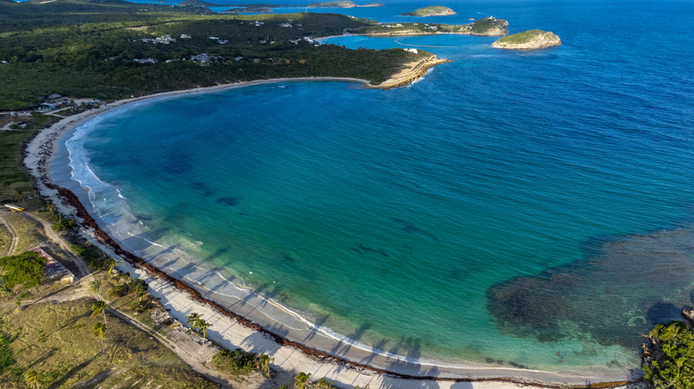 Aerial view of Half Moon Bay in Antigua
