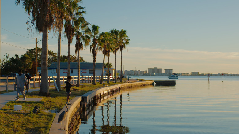 seawall in Gulfport Florida at sunset