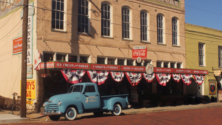 A vintage truck parked outside of the historic Jefferson General Store