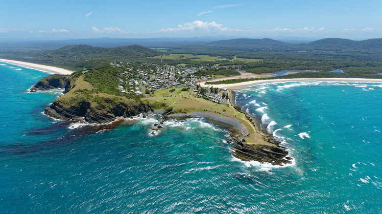 An aerial view over Crescent Head on the Mid North Coast in New South Wales, Australia