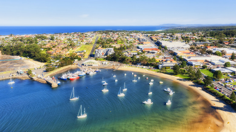 An aerial view of the harbor of Ulladulla on the Sapphire Coast, NSW, Australia