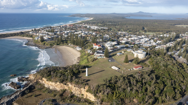 An aerial view of the coastal town of Yamba on the NSW north coast of Australia