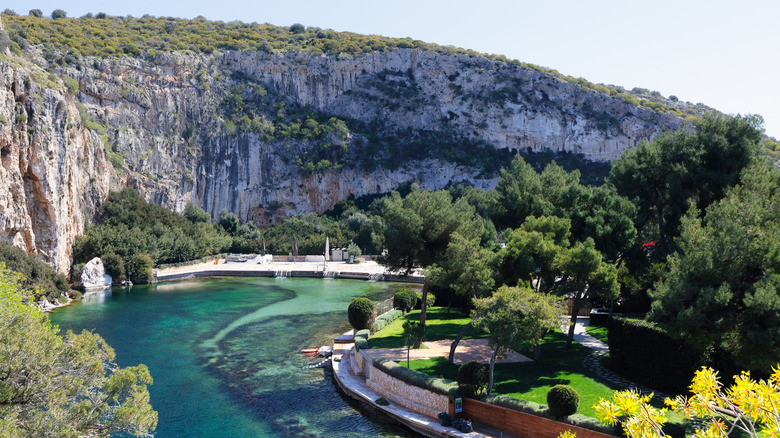 The clear blue waters of Lake Vouliagmeni