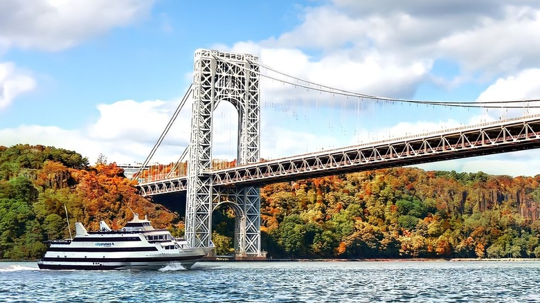 Cruise with fall foliage behind