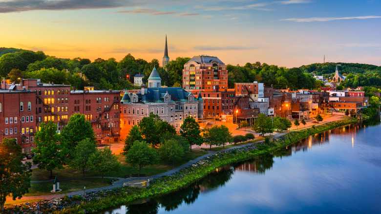 Downtown Augusta, Maine, skyline with Kennebeck River in foreground