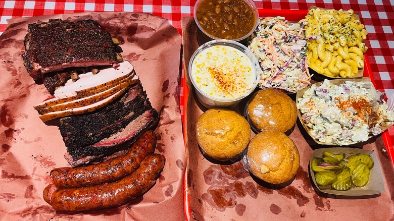 Texas-style barbecue in Austin on a red gingham table