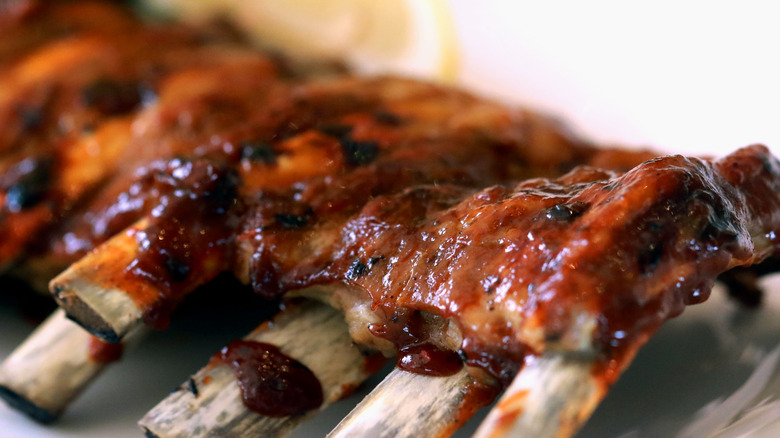 Close up of Memphis smoked ribs