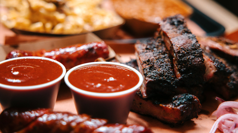 Smokey barbecue ribs with sauce
