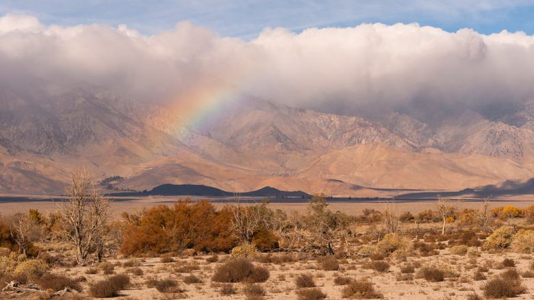 A rainbow over the Sierra Nevada in the Owens Valley of California
