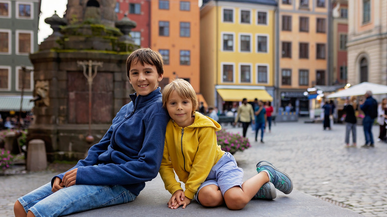 Kids posing in Stockholm, Sweden.