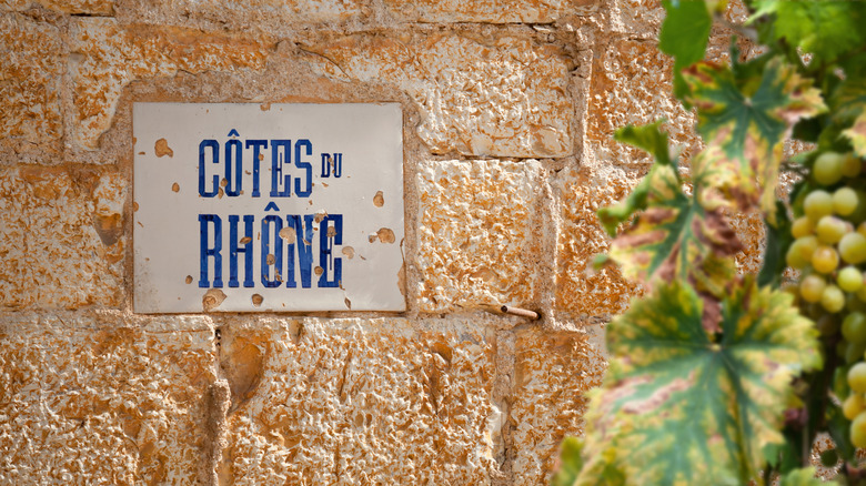 Handpainted "Cotes du Rhone" sign in Rhone Valley wine country, France