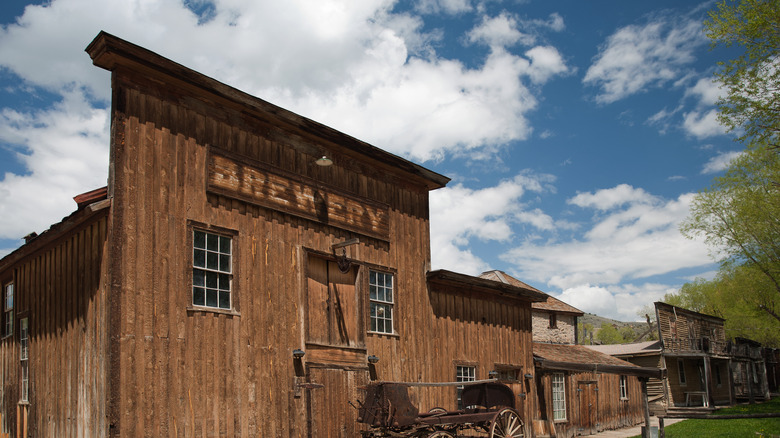 Brown wooden brewery building in Virginia City Montana
