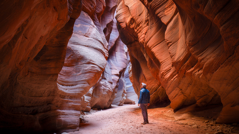 Hiker in Buckskin Gulch Slot Canyon, Utah