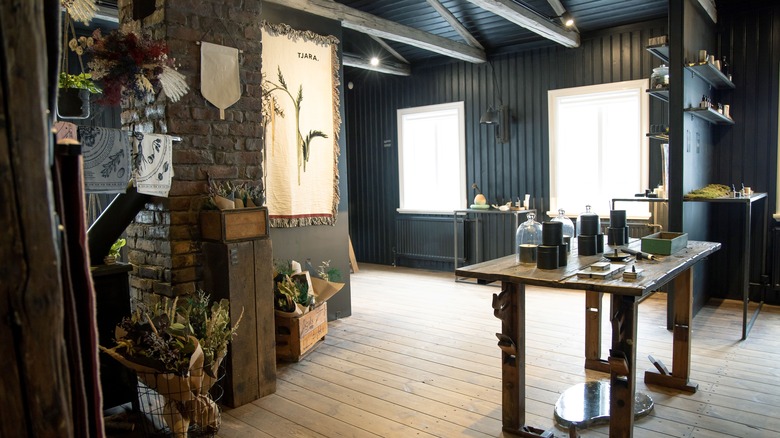 Interior view of the flagship store of Fischersund, an artisanal fragrance shop, in downtown Reykjavík, Iceland