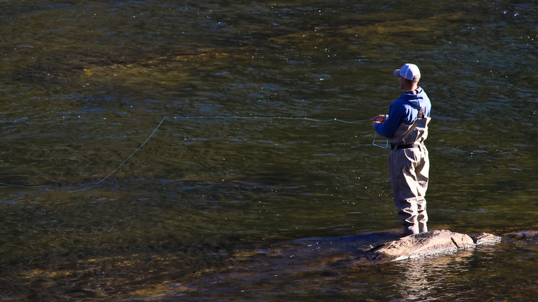 A man fishing in Great Smoky Mountains National Park