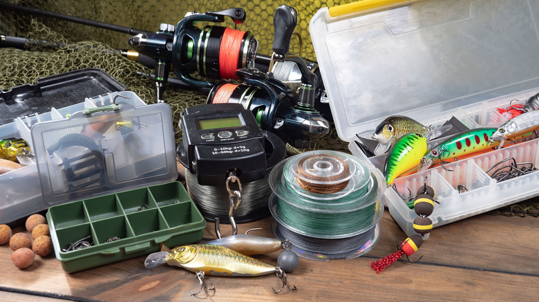 Sport fishing equipment on a table