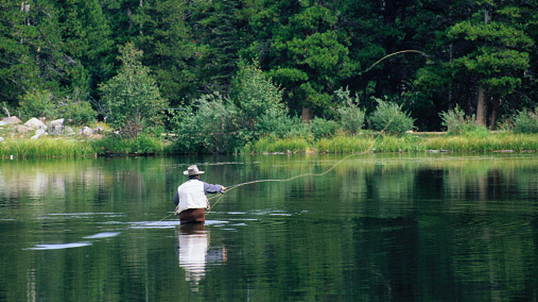 Person fishing in Rocky Mountain National Park, Colorado