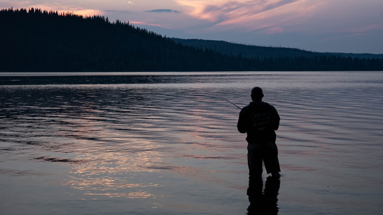 Person fishing on a lake in Yellowstone National Park