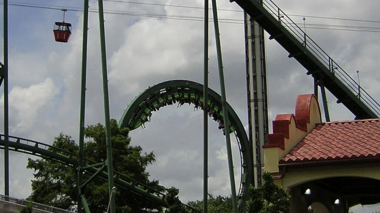 View of gondola ride and roller coaster loop at Astroworld Houston before its 2005 closure