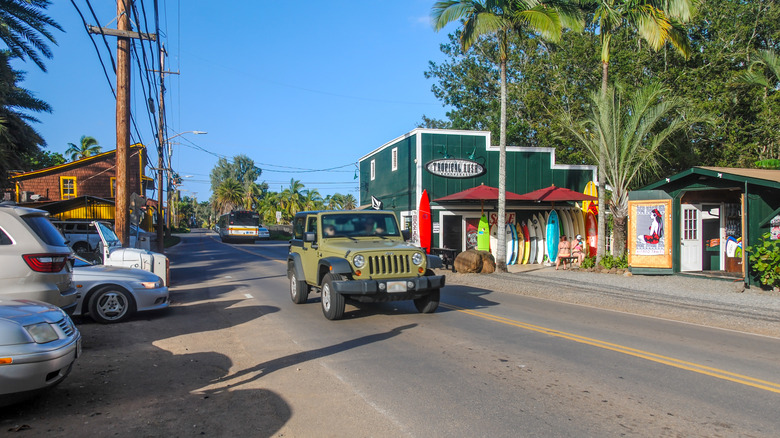 Haleiwa, Oahu, Hawai'i, United States - February 19 2022: View of Haleiwa Town on the north coast of Oahu at sunset