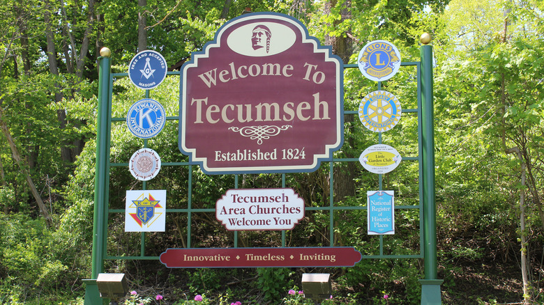 Welcome sign for Tecumseh, Michigan