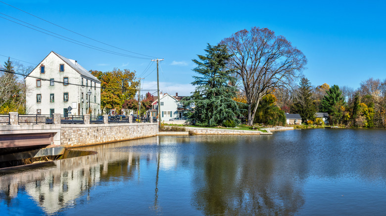 a historic building overlooking pond in Allentown