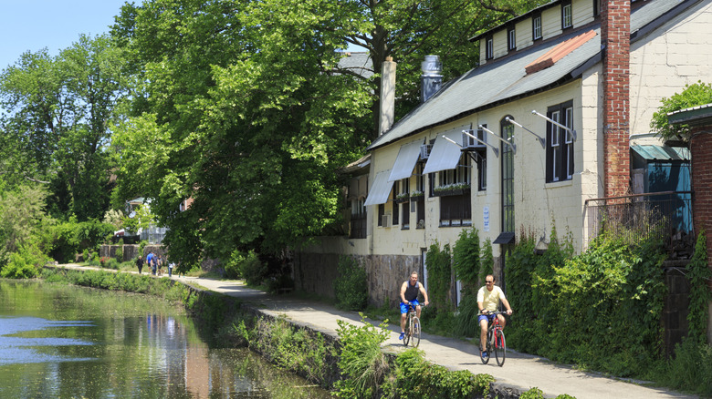 cyclists on the Delaware River trail in Lambertville