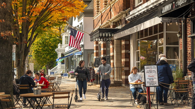 people walking in downtown Princeton during autumn