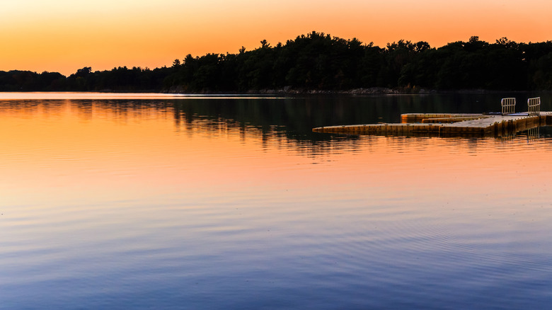 Spot Pond in Massachusetts lit by sunset