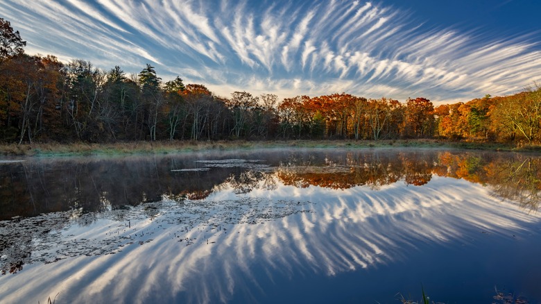 Autumn-time Assabet River reflecting clouds