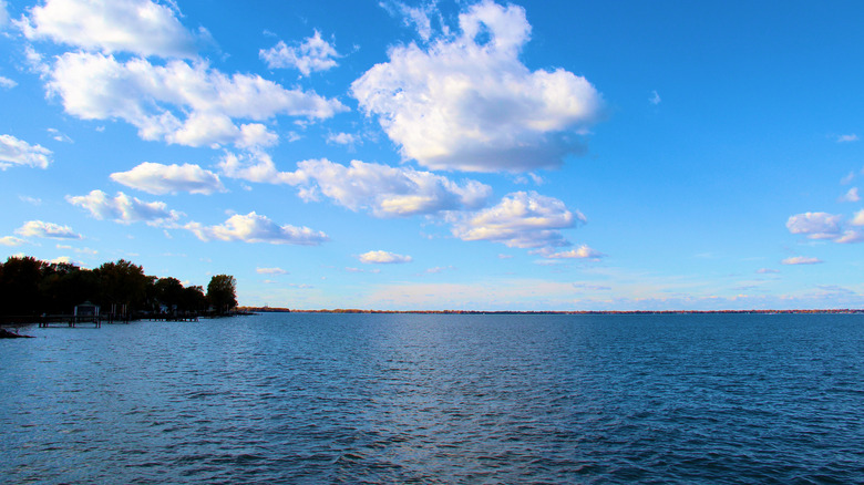 Lake St. Clair in Michigan with clouds and blue sky overhead