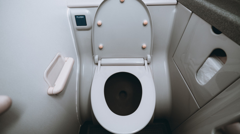 Airplane toilet cleaned