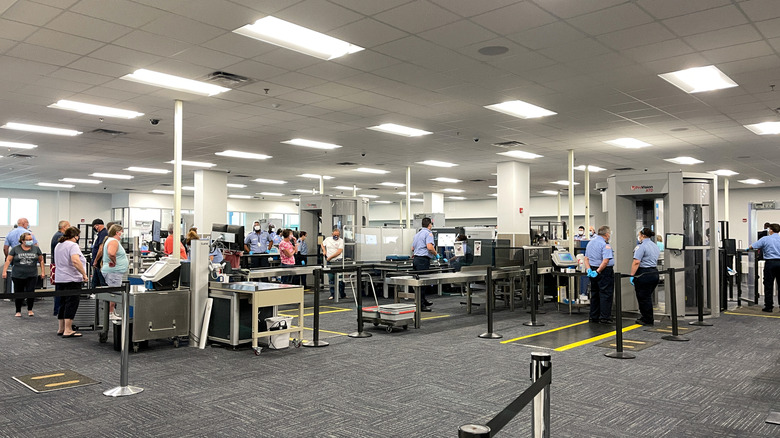 Check in line at Orlando Sanford International Airport in Florida