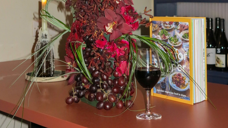 Wine glass on the bar at Half Cut Market