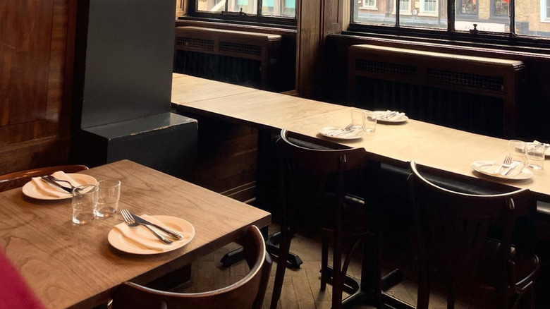 Wood seating inside Brat