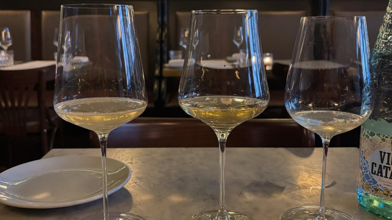 Wines lined up for tasting at Noble Rot