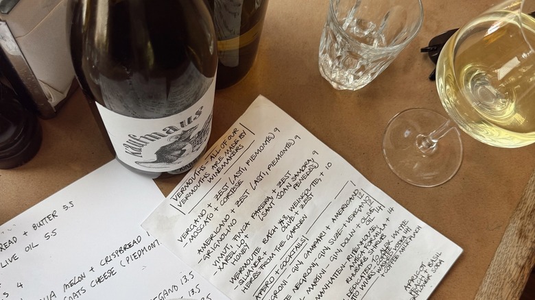 Wines being tasted at Noble Rot