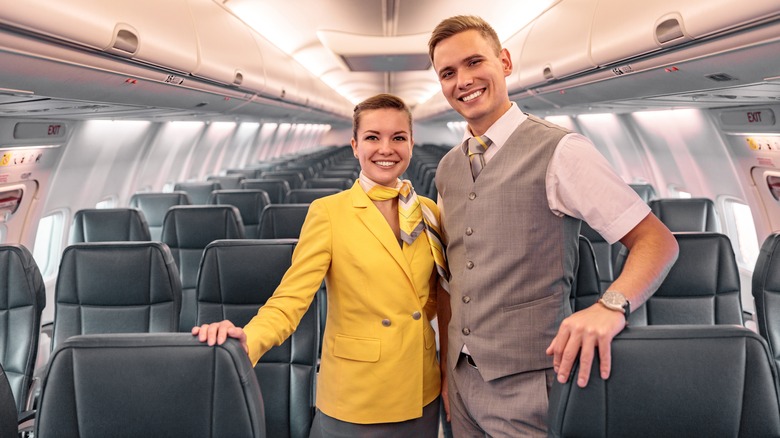 Flight attendants on a plane
