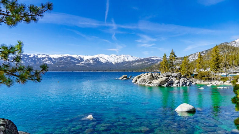 Lake Tahoe with mountains in the background