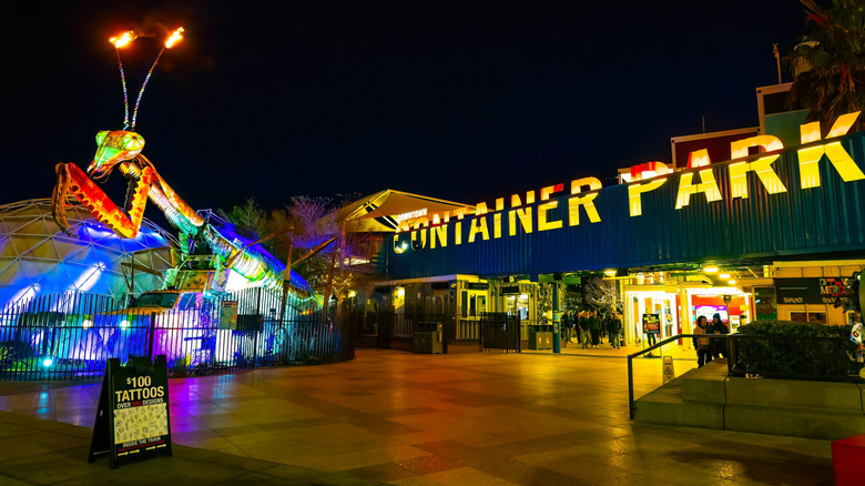 Entrance to the Container Park at night