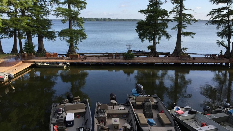 View of boats docked at Blue Bank Resort