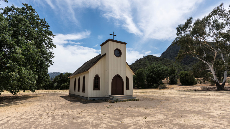 A small movie set church at the Paramount Ranch in Agoura Hills, California