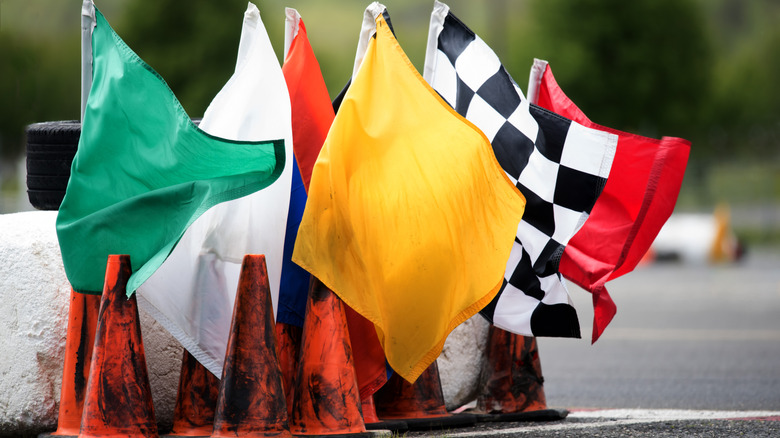 Racing car flags at the New Jersey Motorsports Park in Millville, NJ