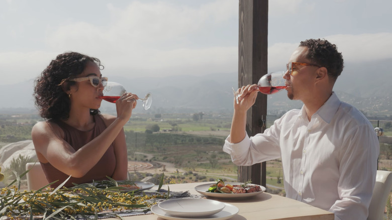 A couple drinking wine at Liebre restaurant at Montevalle Resort and Spa