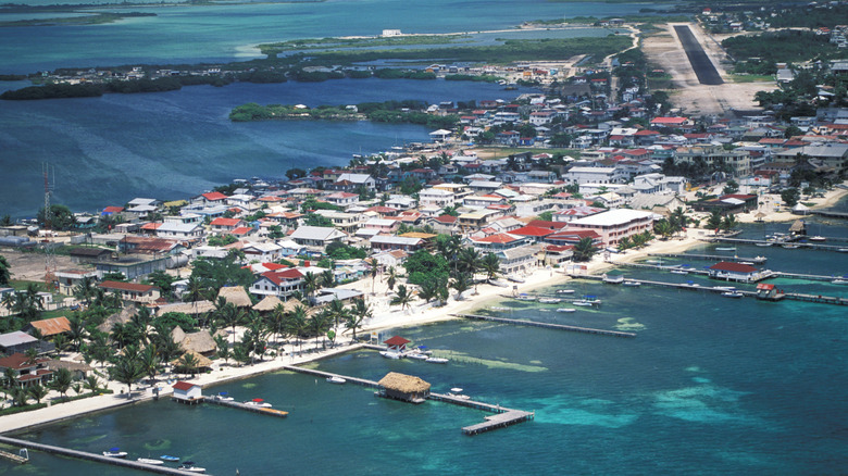 Belize. Aerial view of Ambergris Caye (Ambergris Key) on the Belize Coral Reef