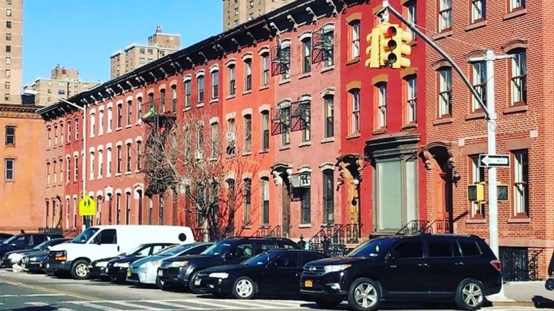 townhouses against the blue sky on Alexander Avenue