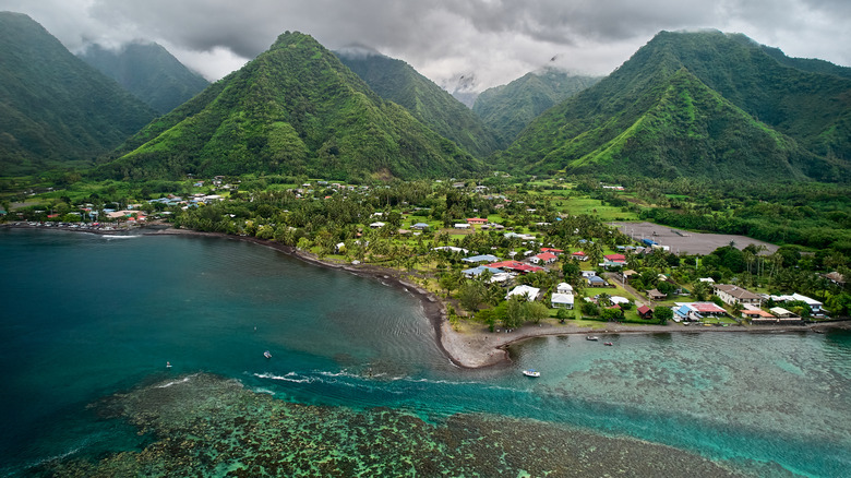 Aerial view of Tahiti's Teahupo'o reef