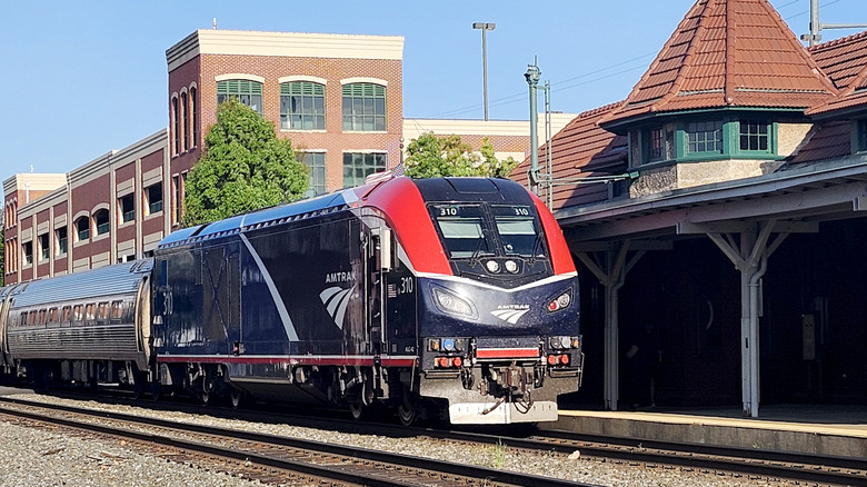 Amtrak train at a station in Virginia